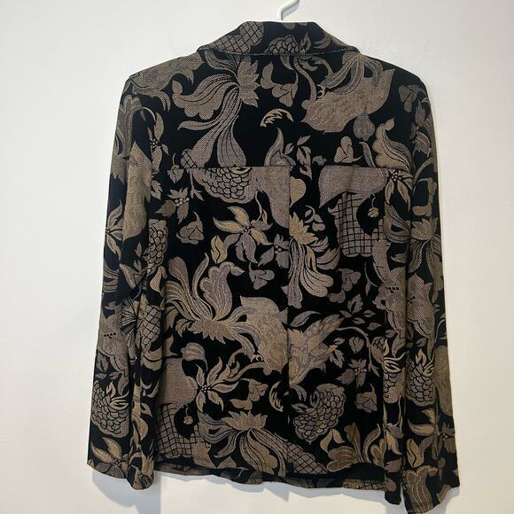 Susan Graver Blazer Jacket Size Small Black Brown Jacquard Bohemian 90s Career - Picture 5 of 8